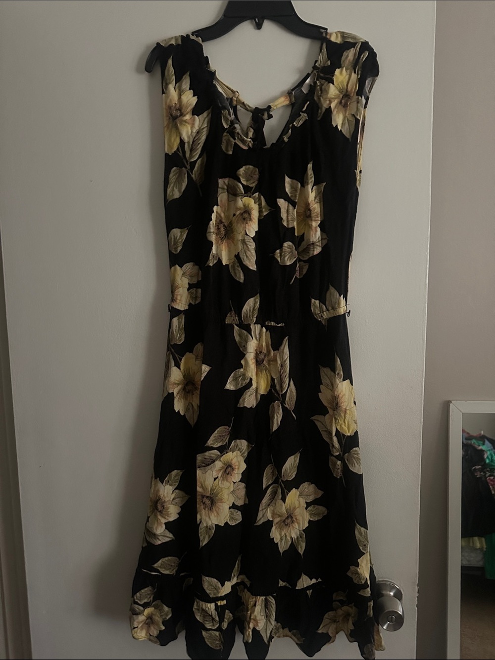 LC Lauren Conrad Black Midi Dress with Yellow Floral Print